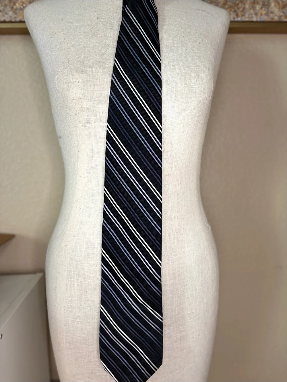 Nicole Miller Men’s Silk Blend Striped Tie Black Gray White Business Formal